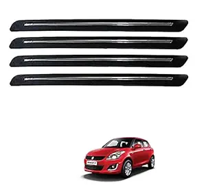 Auto Addict Bumper Protector Car Rubber Guard with Single Chrome Strip 4Pcs (Black) for Maruti Suzuki Swift Type-2 (2011-2017)