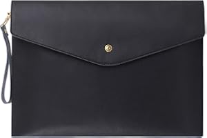 ‎WONDERPOOL Wonderpool A4 Echtleder Multifunktions Umschlag Portfolio Aktenhalter für Papierdokumente Schreibwaren Organizer und Tablet-Hülle PC Hülle (Schwarz)