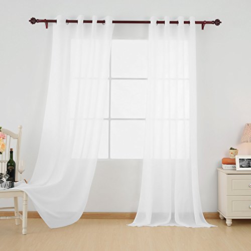 Deconovo Vorhang Transparent Gardinen Wohnzimmer Voile Vorhang Ösenvorhang 245×140 cm Weiß 2er set - 7