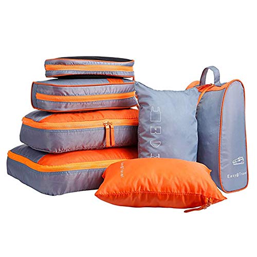 Packing Cubes Set,7-Piece Waterproof Suitcase Organizer,Travel Luggage Organizer Storage Bag Including Clothing Pouches,Underwear Bag,Digital Accessories Bag,Toiletry and Shoes Bags (Orange)