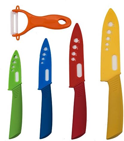 kitchen knives set, GUGUO Kitchen Cutlery 6-Pieces Super Sharp Rust Proof and Stain Resistant stainless steel Knife Set of 7.5" Chef Knife, 7.5"Japanese-style utility Knife 8” Bread Knife , 6"Sandwich knife 7.5"Slice knife,3.5" Fruit Knife (White blade Colorful knife handle)