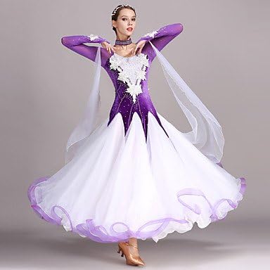 YYWUDAOQUN TT&amp;Dance Dresses Ballroom Dance Dresses Women's Training Performance Tulle Velvet Appliques Crystals/Rhinestones Long Sleeves High Dress Neckwear, s