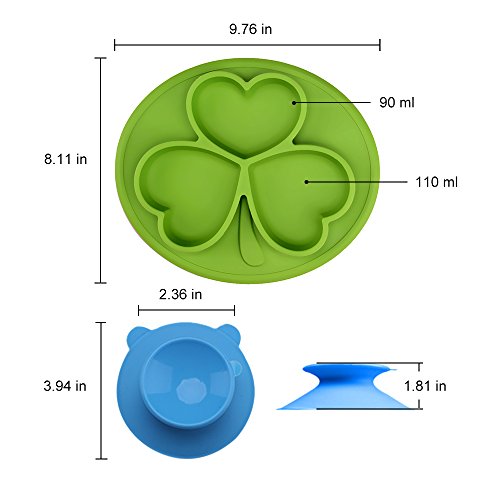 TOPQSC Babyteller mit dem Saugnapf Silikon Tischset Platzmatte leichte Reinigung Teller für Baby und Kinder - 3