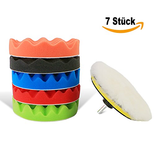 Preisvergleich Produktbild Auto Polierschwamm, 7pcs 150mm Trehai Polieraufsatz Bohrmaschine Polierpad Set aus Schwamm und Wolle Polierset Autopolitur Pads Polieren Auto Polierteller für Poliermaschine M14 Bohrer Adapter