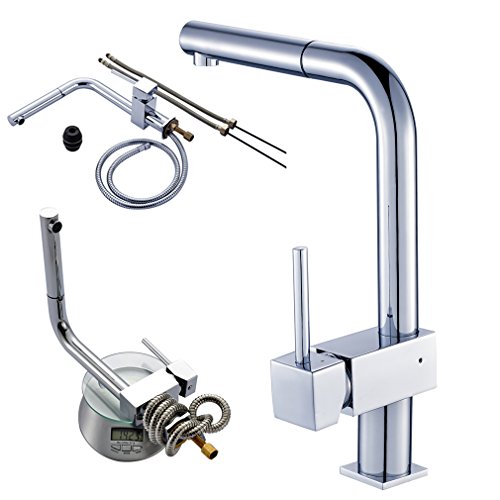 Auralum® 2 Jahre Garantie Herausziehbar Mischbatterie Spültisch Armatur Brause Einhandhebelmischer Quadratisch mit Keramik Kartusche - 7