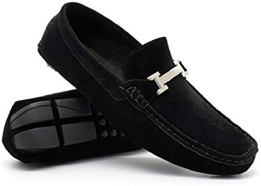 london fashion Men Slip On Faux Suede Buckle Comfortable Loafers Shoes UK Size 6 7 8 9 10 11 (UK 9 EU 43, Black)