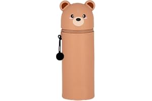 QRKPVHD Trousse Ecole 2 en 1 en Silicone Souple Kawaii Porte-Plume, Fermeture Eclair en Silicone, Ours Pochette de Stylo, Crayons, Marqueurs, Étui pour Fournitures Scolaires de Grande capacité