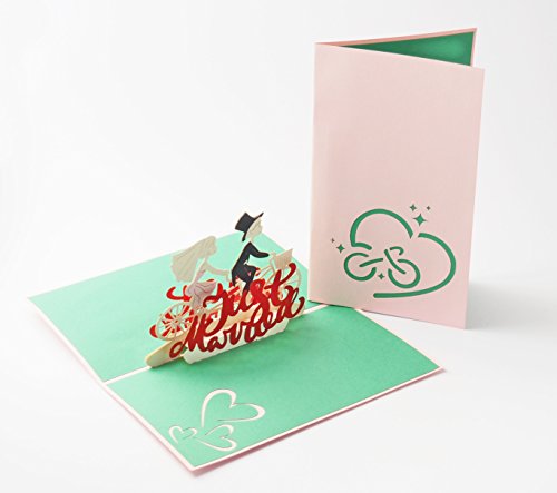 Stilvolle Hochzeits-Karte “Just Married”, 3D Pop-Up Karte mit verliebtem Paar auf Fahrrad für Glückwunsch & Einladung, hochwertiges Hochzeits-Geschenk - 2
