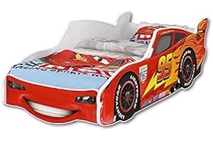 iGLOBAL Zig Zag Lightning McQueen Toddler Bed Kids Child Children Junior Baby Boys Auto Beds Car Bed Frame with Foam Mattress included 140x70 cm