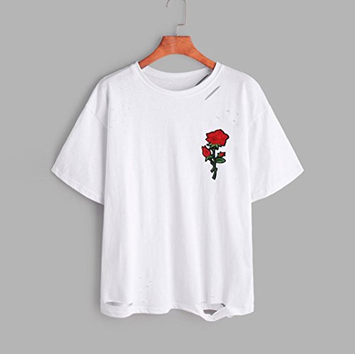 Sommer Bluse, lmmvp Damen Casual Rose drucken lose Tops Short Sleeve T-Shirt - 2