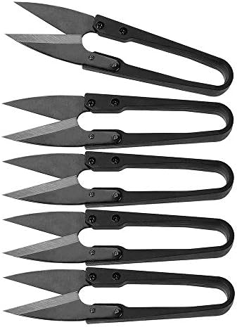 Essort 5Pcs Sewing Scissors, Stainless Steel Small U Shaped Thread Embroidery Craft Tailor Cutter Snips Hand Shears Wire Cutter with Cover for Cross Stitch Fishing Line Fabric and Paper, Black, 10.4cm
