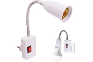 TECHZOCO Portalampada E27 con interruttore, adattatore presa E27, rotazione 360° collo cigno flessibile, interruttore on/off, camere da letto, cucine, corridoi, lettura