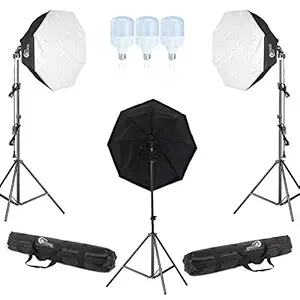 Eloies 50W Octagon Softbox 60cm Continues Lighting Kit for Studio Setup, Photo Video Light Professional Continuous Lighting Kit 6500K Direct Socket Power, YouTube Studio Light [3 Nos Light Kit]
