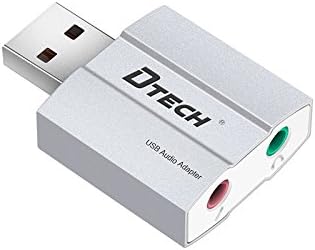 DTECH USB Audio Adapter with 3.5mm Speaker/Headphone and Microphone Jacks 2in1 (Silver Aluminum; Compatible with Windows, Mac, and Linux)