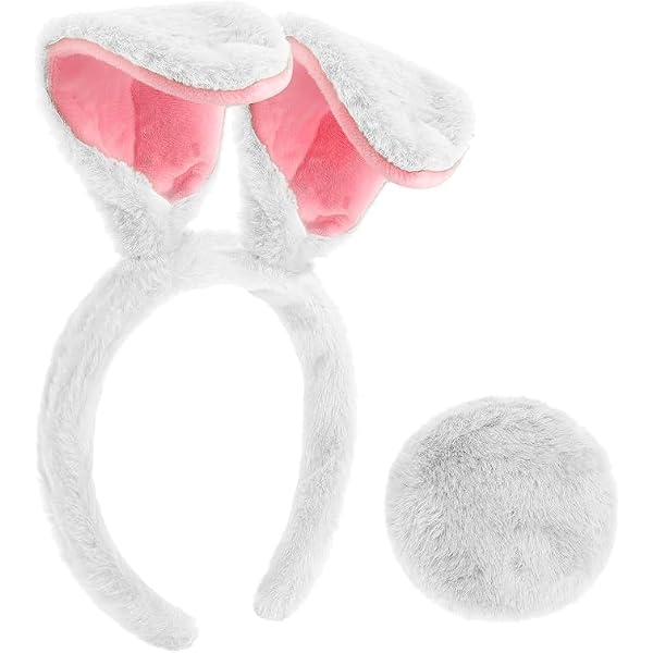 MUNSKT Set di costumi da coniglietto, orecchie da coniglietto e coda, colletto con papillon, polsini, set di costumi per addio al nubilato, Halloween, cosplay, set di accessori (rosa