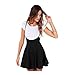 Produktbild ZEZKT Cami Kleid Damen Schwarz Mädchen Mini Rock Frau Sommer Kurze Hohe Taille Elegant Retro A-Linie Minikleid Casual Strandkleider Clubwear Knielang Faltenrock Festlich Swing (S, Schwarz)