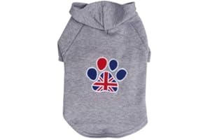 PET LONDON PetLondon British UK London Grey Dog Hoodie, Pet Puppy Dog Clothes Sweatshirt Hoodie, Grey Dog Jumper Union Jack London Paw Print