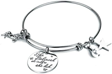 Bracelets for teen girls"She belived she could so she did "Inspirational Bracelet Expandable Bangle Birthstone Stainless Steel Cuff can adjustbale