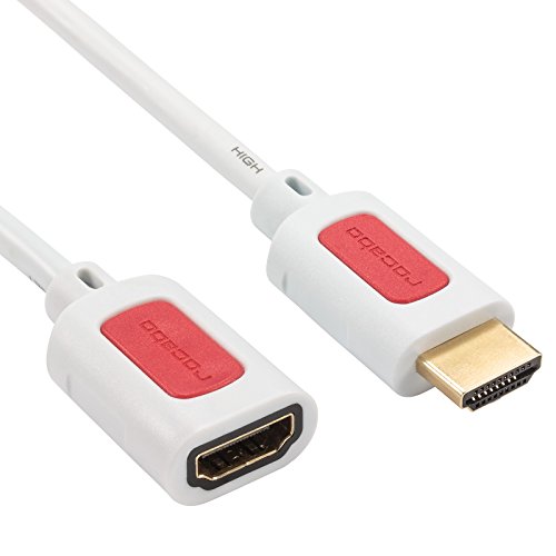 rocabo 1287 HDMI High Speed Verlängerungskabel mit Ethernet, 4k ULTRA-HD kompatibel (2160p/1080p FULL-HD – 3D/ARC/CEC) für TV, DVD, Beamer, Blu-Ray, Spielekonsolen, vergoldete Kontakte, 0,50m, weiß - 3