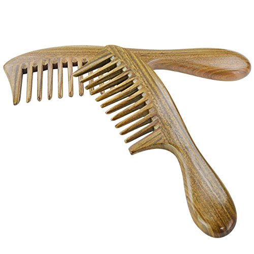 SUMERSHA Sandelholz Kamm Holzkamm Anti Static Grün Tooth Breit Breit-Zahn kamm 1 Stk. - 5