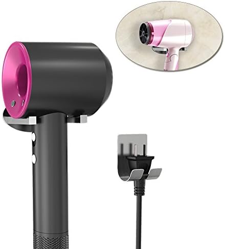 Stainless Steel Metal Hair Dryer Rack Holder BMK Wall-Mounted for Wall Shelf + Stainless Steel Plug holder for Dyson Hair dryer for Bathroom Bedroom