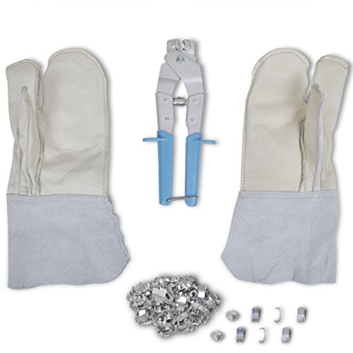 vidaXL Natodraht Sperrdraht Klingendraht Zubehörset Handschuhe Montagezange 200 Clips - 4