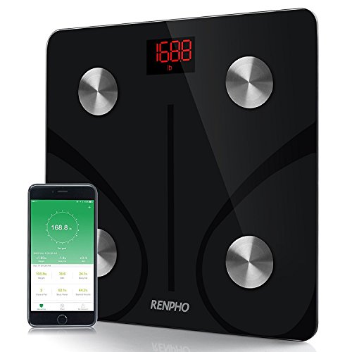 RENPHO® Körperanalysewaage mit Bluetooth /Web Connect Smart Scale/Digitale Personenwaage/Körperfettwaage für Gewicht, Körperfett, Wasseranteil, Muskelanteil, Knochenmasse, BMI Werte, etc. Gratis App: RENPHO für iOS und Android, max. 180kg/0,05kg, Schwarz