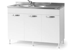 Linea Azzurra Sottolavello 120 Solo Mobile Cucina con 3 Ante in Legno Made in Italy H85xL120xP50 cm Facile da Montare (Vasca a Sinistra, Bianco Frassinato)