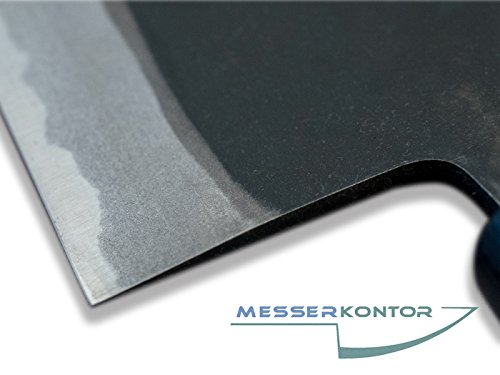 SIROU KAMO Kamo-to Kuro-Santoku Messer 17cm japanisches Kochmesser nicht rostfrei Carbonstahl handgeschmiedet Aogami II Zunderschicht beidseitig geschliffen Sandelholzgriff - 3