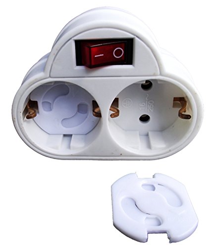 2-fach Steckdose mit Schalter 2 Schukostecker Doppelstecker Multistecker Adapterstecker Schutzkontakt Verteiler Mehrfachstecker - 4