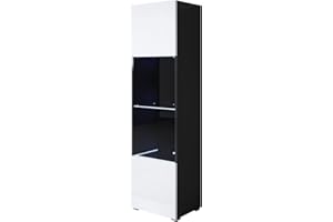 MB Muebles Bonitos | Vetrina Luke V6 | Larghezza 40 x Altezza 167 x Profondità 29 cm | Mobili in Melamina Lucida | Modello con Piedini 2cm | Colore Nero e Bianco