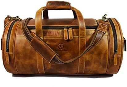 Travel Duffel Overnight Barrel Weekend Leather Bag by Aaron Leather (Brown)