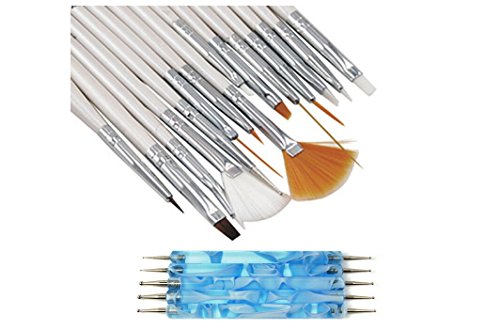 Nail Art Brush, P&T 20pcs Nail Art Manicure Pedicure Beauty Painting Polish Brush and Dotting Pen Tool Set for Natural, False, Acrylic and Gel Nails
