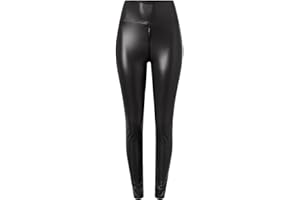 NEWDVMMSS Leggings da donna in ecopelle con cerniera a due vie sul cavallo, elasticizzati, leggings in pelle opaca, pantaloni in similpelle, Nero