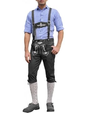 Trachten Kniebundhose Oktoberfest Jeans Hose mit Hosenträgern Schwarz
