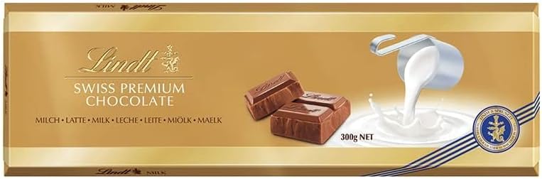 Lindt Tableta de Chocolate Gama Oro, tableta de chocolate con leche, cremoso y suave, chocolate suizo tradicional, 300gr