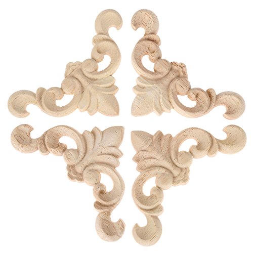 MUXSAM4pcs Wood Carved Mouldings Furniture Corner Onlay Applique Unpainted Home Decor 8 * 8 * 0.8cm
