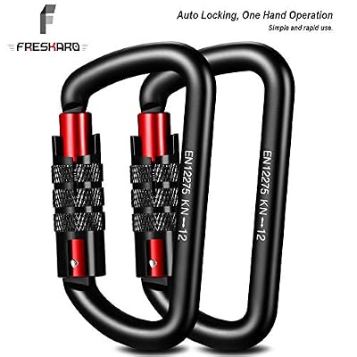FresKaro 2019 Nouveau 2pcs Mousqueton à Verrouillage Twist des Clips, retient 1200kg, Mousquetons en Aluminium à Verrouillage Automatique, pour Les Hamacs, Porte-clés, Chiens de Serrure, Noir