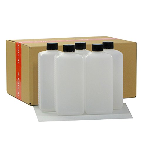 5 x 500 ml Octopus Kunststoffflaschen, HDPE Plastikflaschen mit schwarzen Schraubverschlüssen, Leerflaschen mit schwarzen Schraubdeckeln, Vierkantflaschen inkl. 5 Beschriftungsetiketten