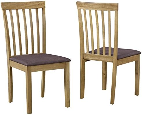 NEW HAVEN Pair of Wooden Dining Chairs with Brown Fabric Seats