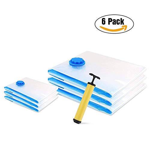 Yompz Bolsas de Almacenaje al Vacío, [6 Piezas] Bolsa de Almacenamiento al vacío, Bomba Manual de vacío incluida, Reutilizable Bolsas, Guardar Ropa Ahorro Espacio para Viajes, Transparente