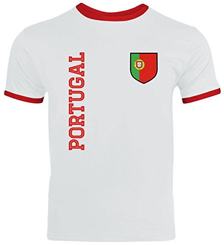 Wappen Fußball WM Fanshirt Gruppen Herren Männer Ringer Trikot T-Shirt Fan Trikot Portugal, Größe: S,White/Red