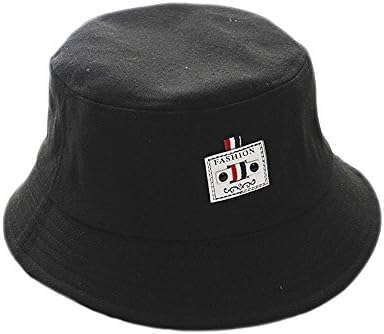 AJOG Cotton Fisherman Bucket Sun Hat , Women's Men's Visor Protection Hats , 3-color Cartoon Square Cloth Stickers Hat , Black