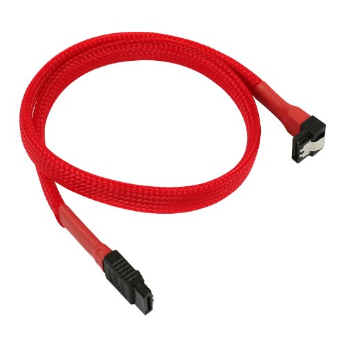 Nanoxia SATA 3.0 Anschlusskabel, abgewinkelt, Sicherheitslasche, 45 cm, roter Sleeve