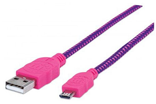 Preisvergleich Produktbild Manhattan micro-USB Daten Kabel mit Stoffummantelung Lil / Pink