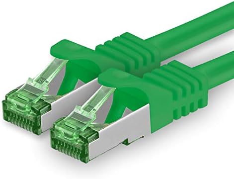 1aTTack.de Cat.7 ethernet cable 5m - Green - 1 piece - Cat7 lan network 10GBASE-T - 10000 Mbps (Sftp Pimf) double shielded patchcable RJ45 plug Cat.6a