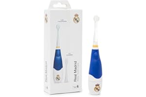 MINILAND Real Madrid Cepillo Dientes Eléctrico Infantil Sónico | Limpieza Suave con Temporizador Inteligente | 2 Cabezales de Repuesto Incluidos | Funciona a Pilas (Sin Cables) | +4 Meses