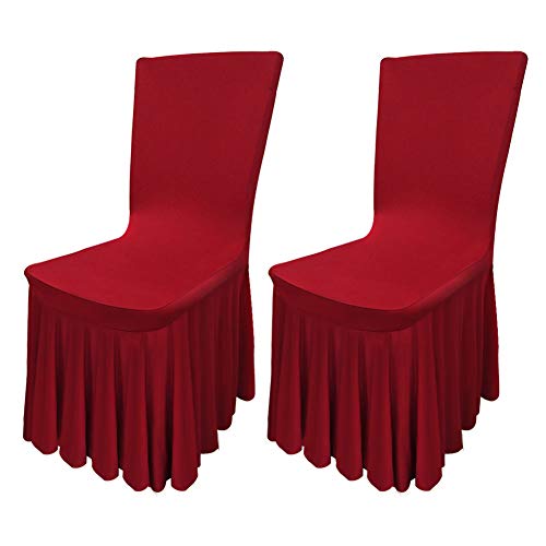 Acelectronic Plissé Housse de Chaise, 2 pièce de Salle à Manger Couverture Couleur Unie Polyester Spandex, Universelle Extensible pour de Mariage/à Domicile Décoration (Rouge)