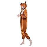 Casa Pyjama Tieroutfit Schlafanzug Tier Onesies Sleepsuit mit Kapuze Erwachsene Unisex Overall Halloween Kostüm Jumpsuit (M, Elch) -