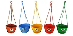 Easy Gardening Hanging Pot (8-inch, Multicolour, Pack of 5)